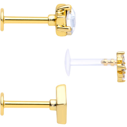 16G 5/16 Clear CZ Gem Gold Tone Geometric Labret Tragus Set of 3
