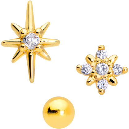 16G 5/16 Clear CZ Gem Gold Tone Stars Labret Tragus Set of 3
