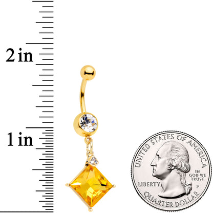Clear Yellow Gem Gold Tone Rhombus Dangle Belly Ring