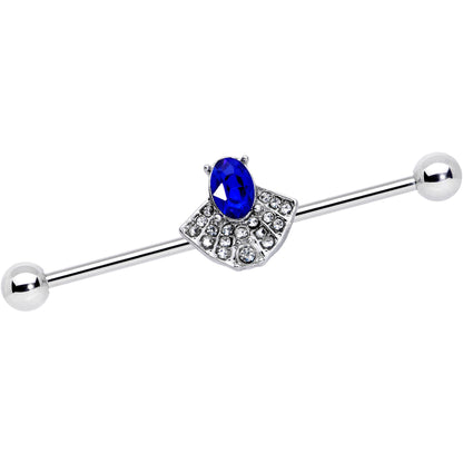 14G Blue Clear Gem Art Deco Fan Industrial Barbell 38mm