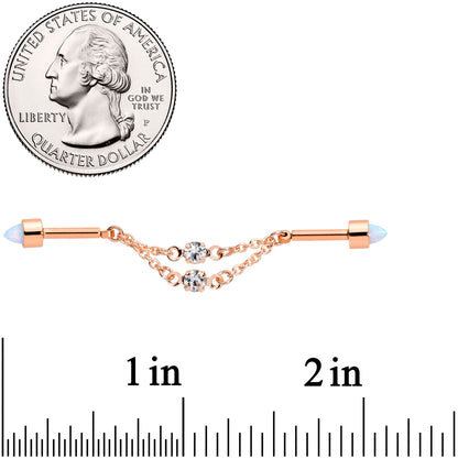 14G White Synth Opal Rose Gold Tone Dangle Double Industrial 38mm