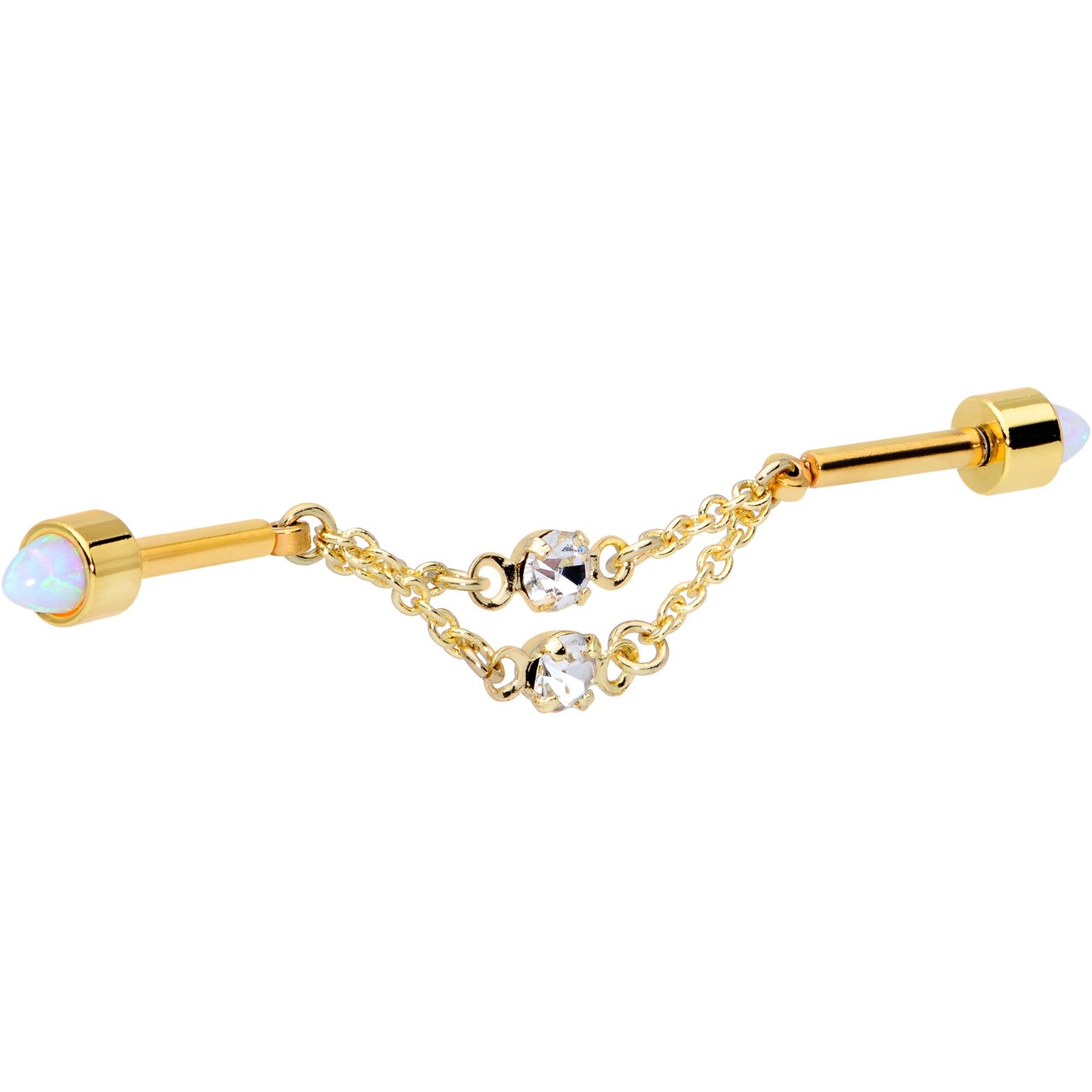 14G White Synth Opal Gold Tone Dangle Double Industrial 38mm