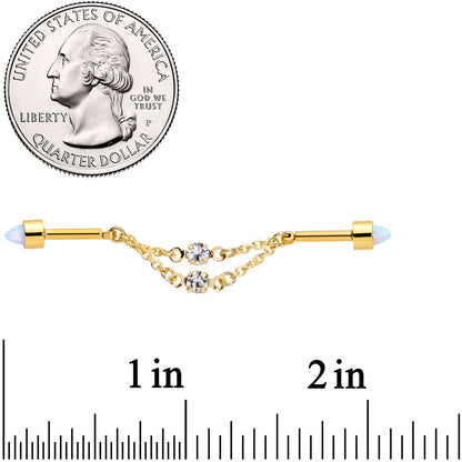 14G White Synth Opal Gold Tone Dangle Double Industrial 38mm