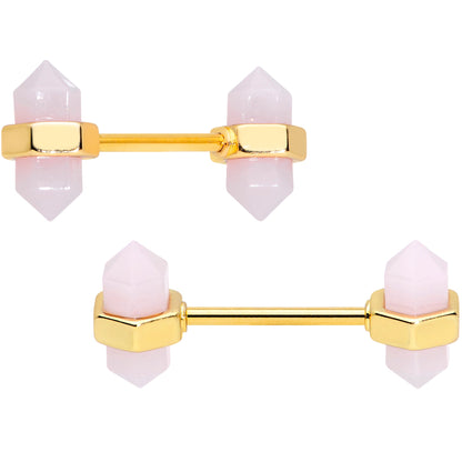 14G 5/8 Gold Tone Gem Barbell Nipple Ring Set