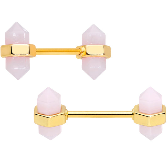 14G 5/8 Gold Tone Gem Barbell Nipple Ring Set