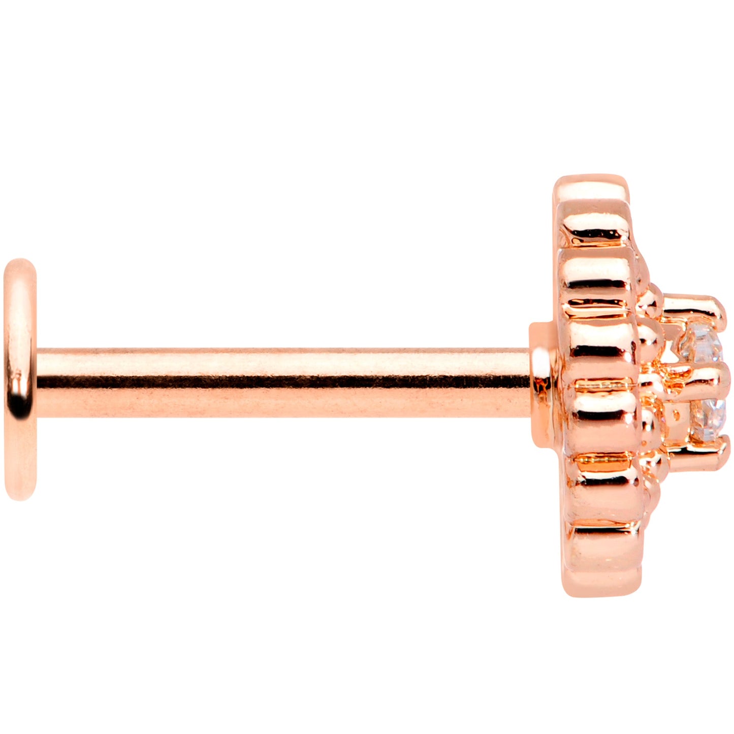 16G 5/16 Clear CZ Rose Gold Tone Hearts Labret Monroe Tragus