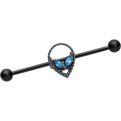 14G Blue Gem Black Hollow Alien Industrial Barbell 38mm