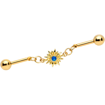 14G Blue Faux Druzy Gold Tone Sun Chain Industrial Barbell 38mm