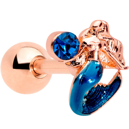 16G 1/4 Aqua Gem Rose Gold Tone Mermaid Cartilage Tragus