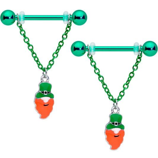 14G 11/16 Leprechaun St Patricks Day Chain Dangle Nipple Ring Set