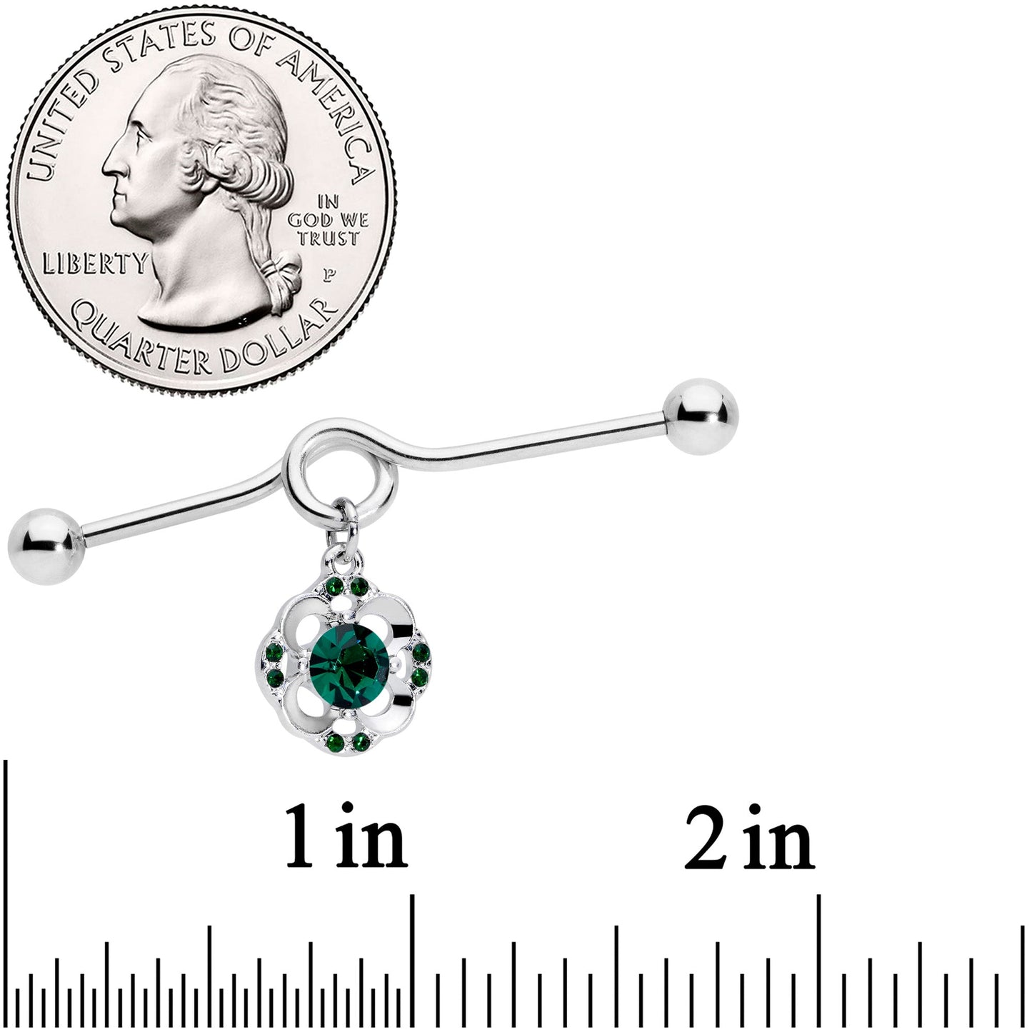 14G Green Gem Classic Clover Dangle Project Bar 38mm