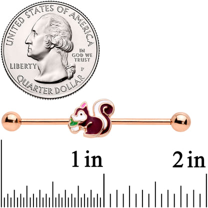 14G Rose Gold Tone Snacking Squirrel Industrial Barbell 38mm