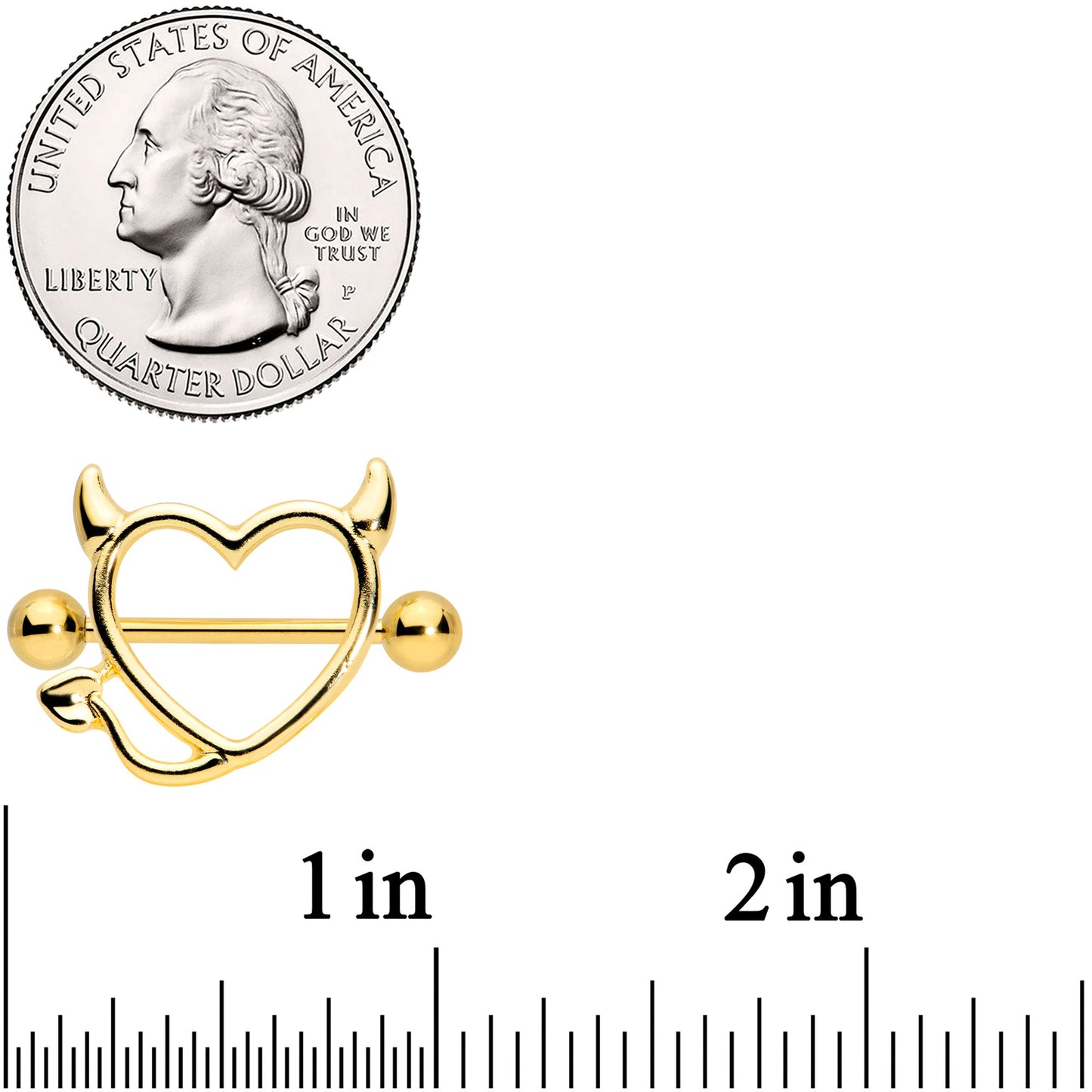 14G 5/8 Gold Tone Devil Heart Valentines Day Nipple Shield Set
