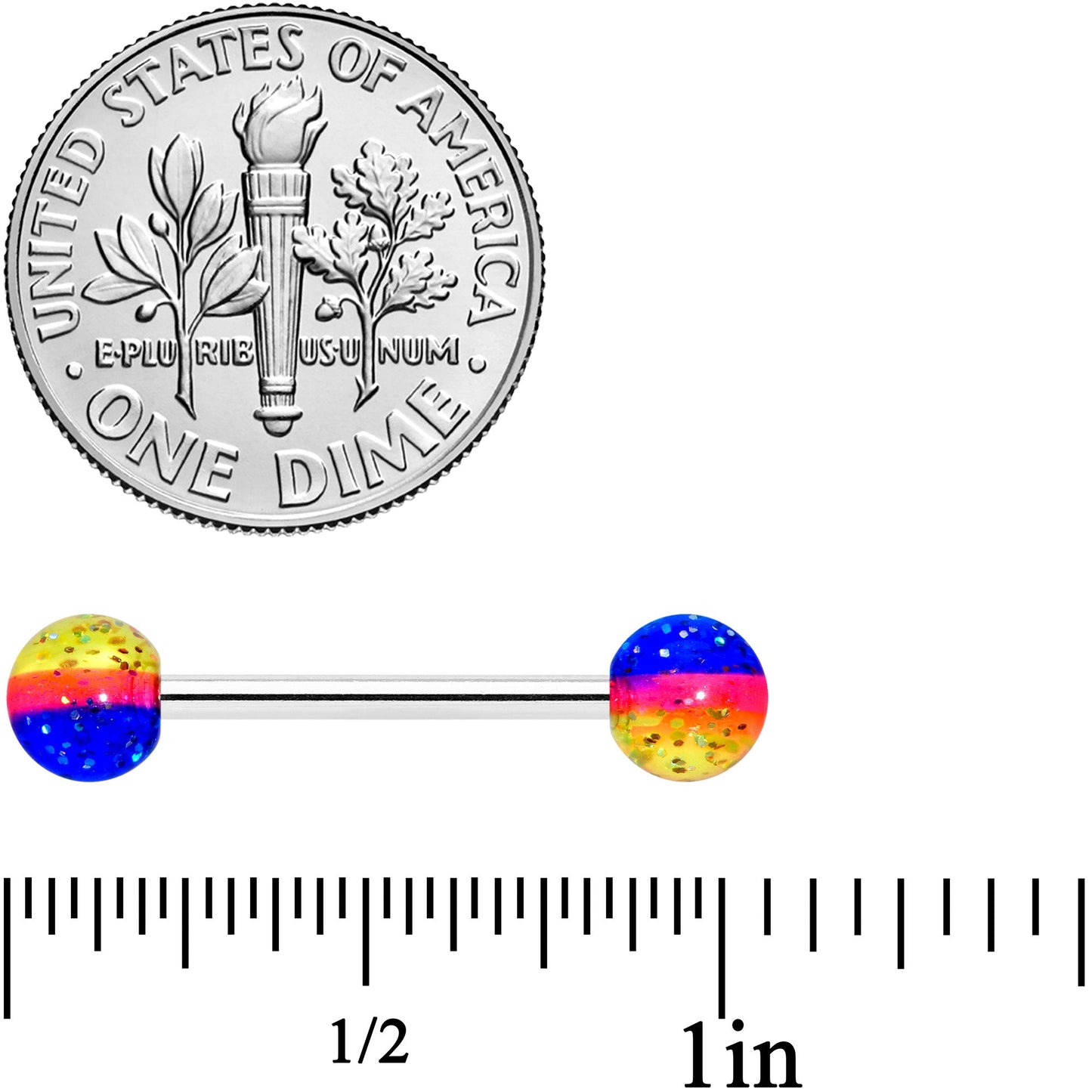 Blue Orange Yellow UV Glow Acrylic Ball Barbell Tongue Ring