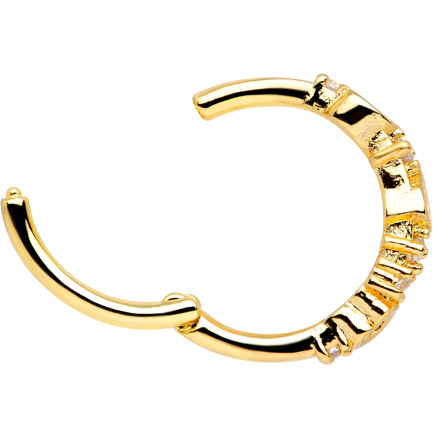 16G 3/8 Clear CZ Gem Gold Tone Tears Hearts Hinged Segment Ring