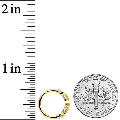 16G 3/8 Clear CZ Gem Gold Tone Tears Hearts Hinged Segment Ring