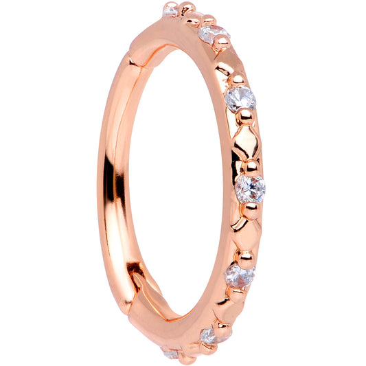 16G 3/8 Clear CZ Gem Rose Gold Tone Subtle Hinged Segment Ring