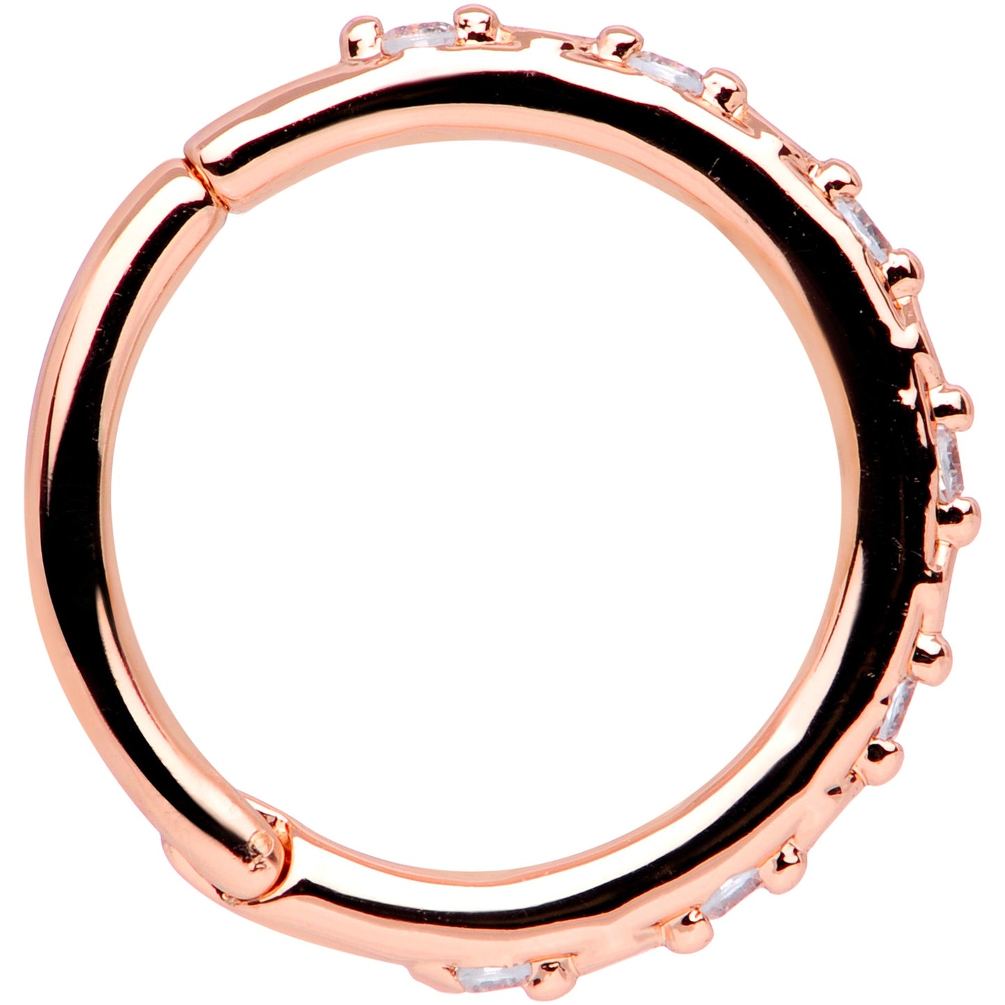 16G 3/8 Clear CZ Gem Rose Gold Tone Subtle Hinged Segment Ring
