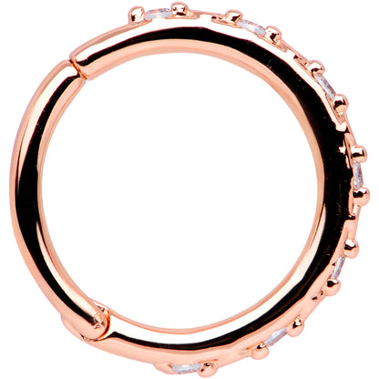16G 3/8 Clear CZ Gem Rose Gold Tone Subtle Hinged Segment Ring