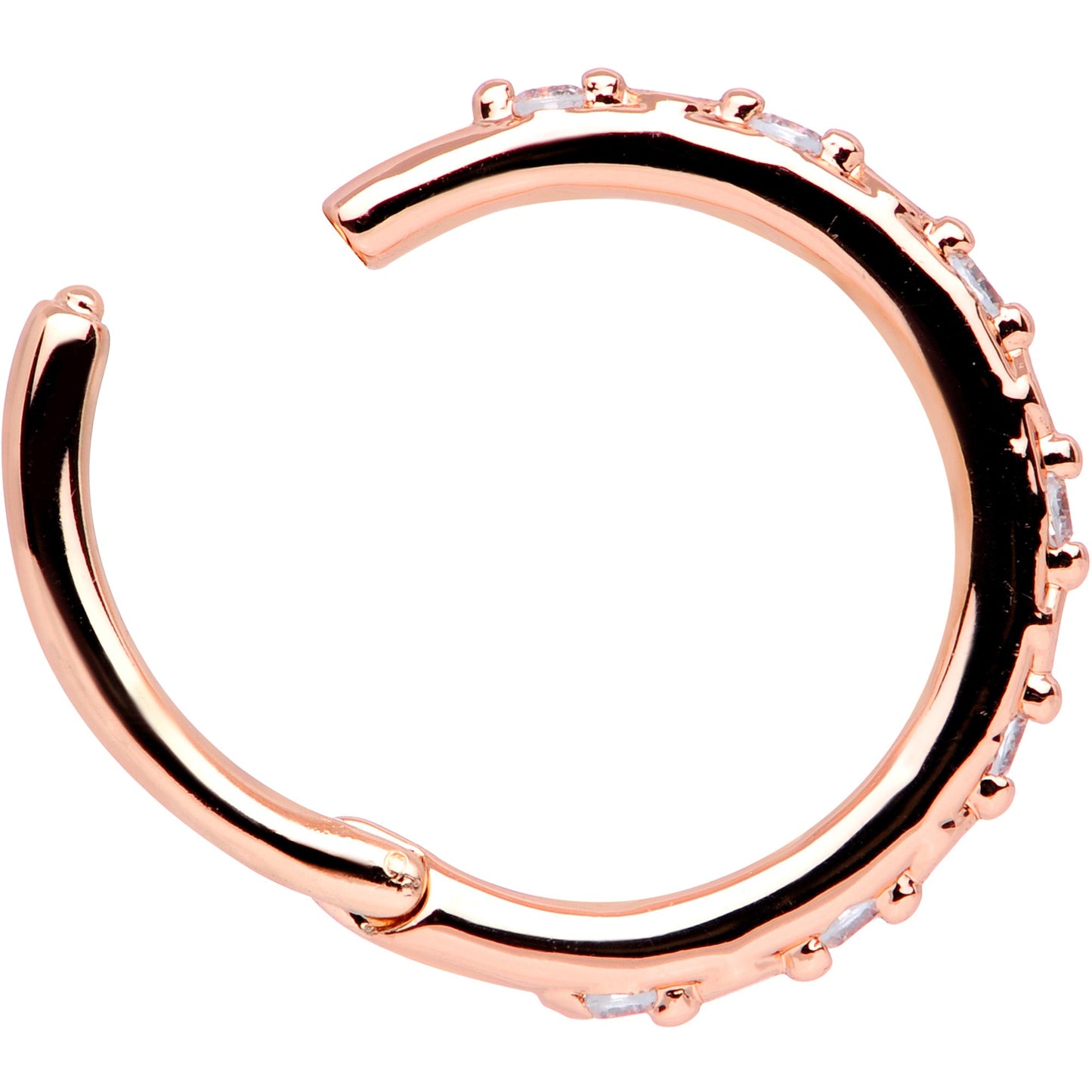 16G 3/8 Clear CZ Gem Rose Gold Tone Subtle Hinged Segment Ring