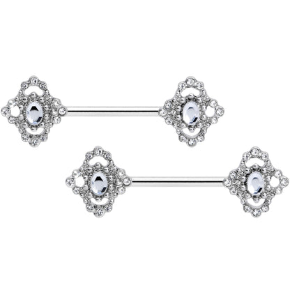 14G 9/16 Clear Gem Baroque Cross Barbell Nipple Ring Set