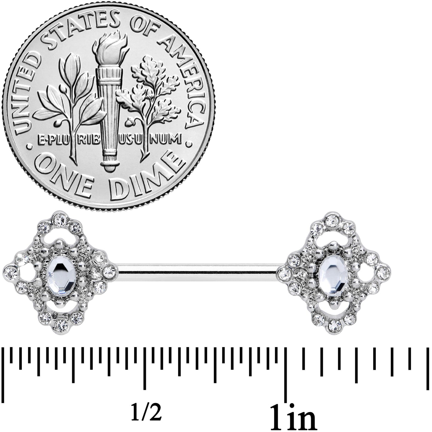 14G 9/16 Clear Gem Baroque Cross Barbell Nipple Ring Set