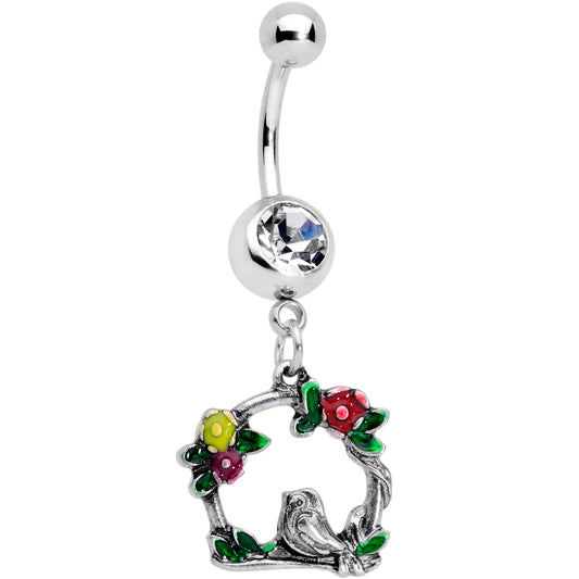 Clear Gem Swing Bird Wreath Flower Dangle Belly Ring