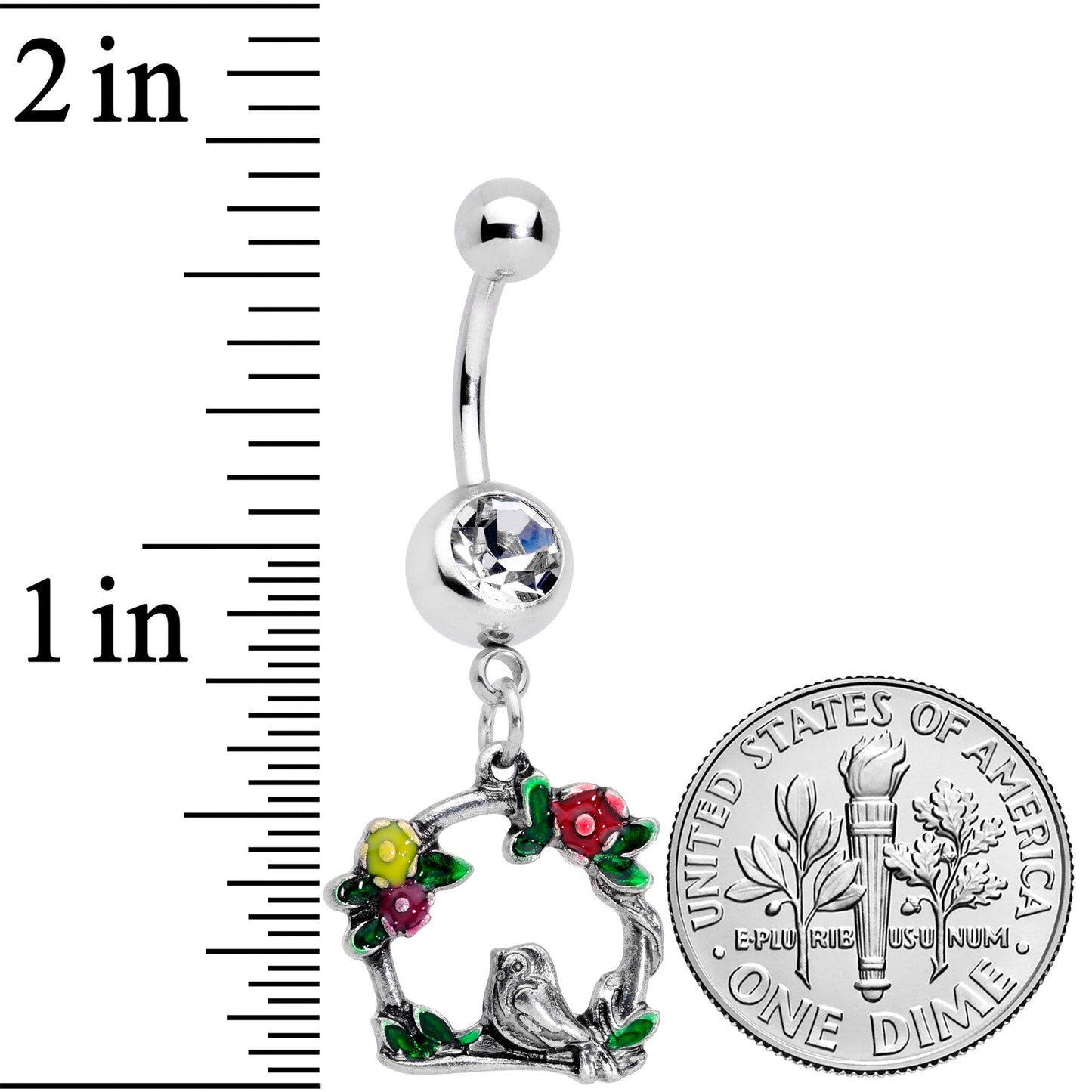 Clear Gem Swing Bird Wreath Flower Dangle Belly Ring