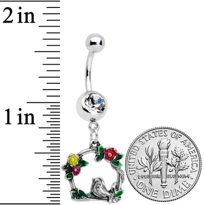 Clear Gem Swing Bird Wreath Flower Dangle Belly Ring