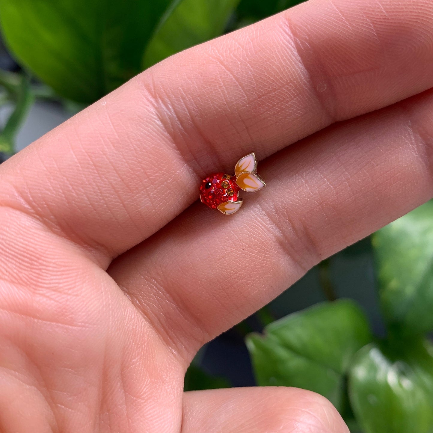 16G 5/16 Red Gem Gold Tone Blowfish Labret Monroe Tragus