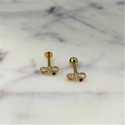 16G 1/4 Red Gem Gold Tone Inifity Love Cartilage Tragus