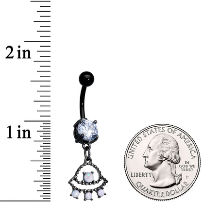 Clear CZ Gem Black White Faux Opal UFO Dangle Belly Ring