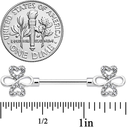 14G 9/16 Clear Gem Heart Shamrock Barbell Nipple Ring Set