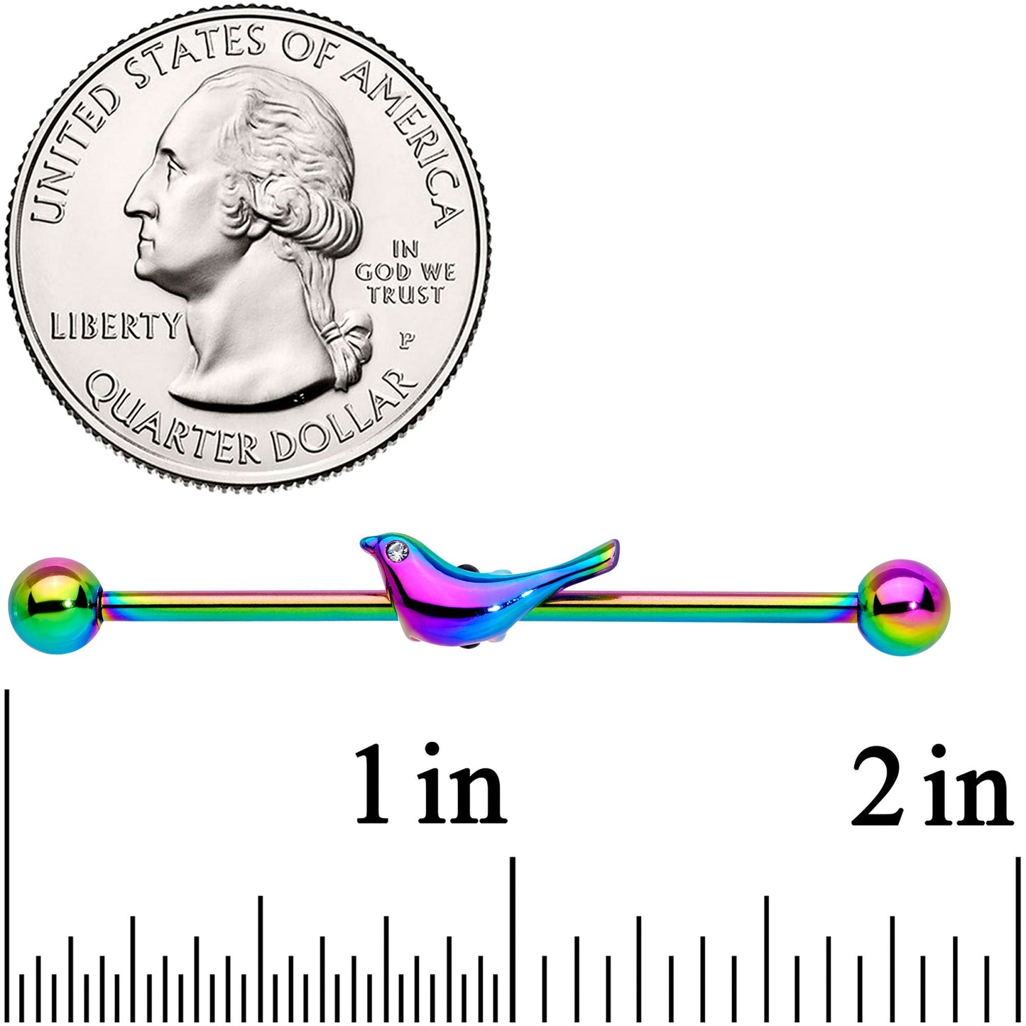 14G Clear Gem Rainbow Bird Industrial Barbell 38mm