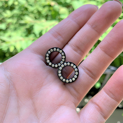 00G Clear Gem Black Anodized Screw Fit Tunnel Plug Set