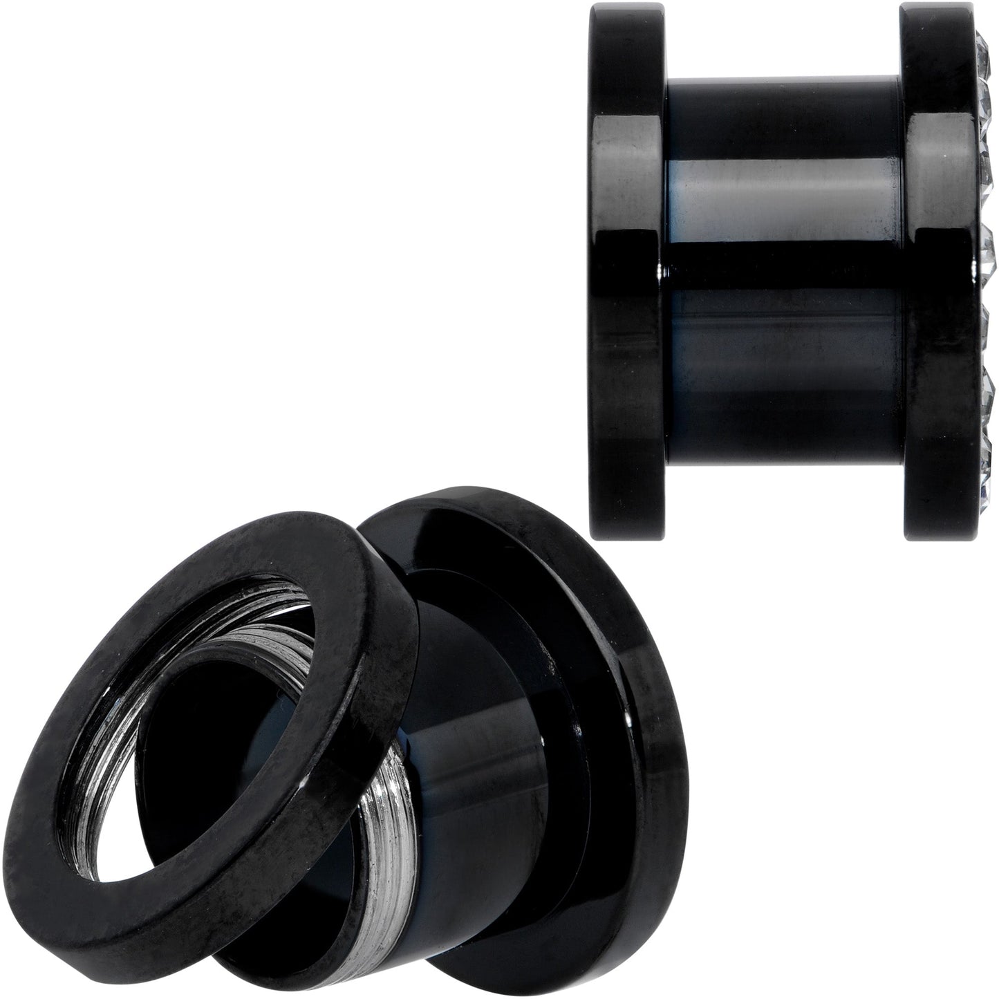 00G Clear Gem Black Anodized Screw Fit Tunnel Plug Set