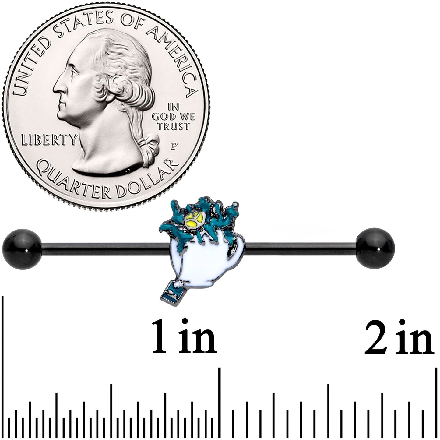 14G Black Creepy Halloween Tea Industrial Barbell 38mm