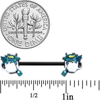 14G 9/16 Black Creepy Halloween Tea Barbell Nipple Ring Set