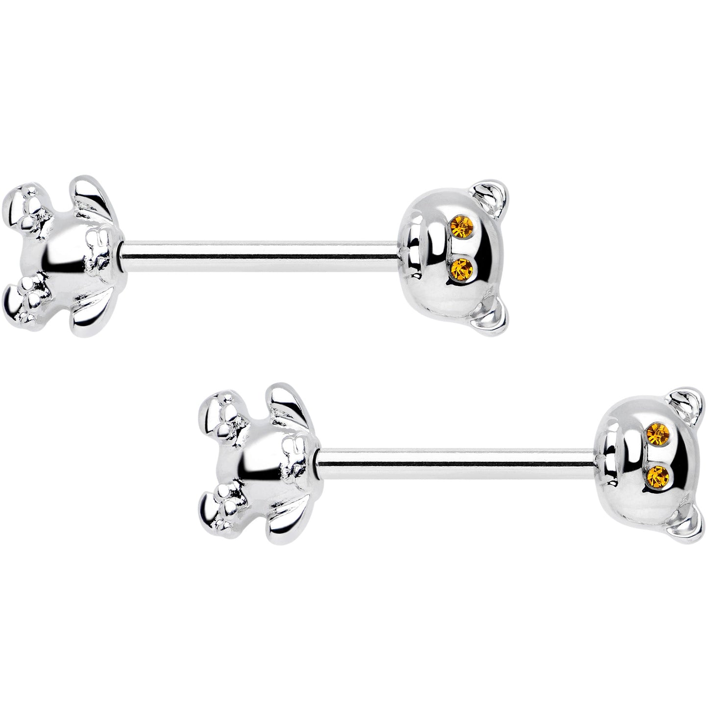 14G 9/16 Yellow Gem Teddy Bear Barbell Nipple Ring Set