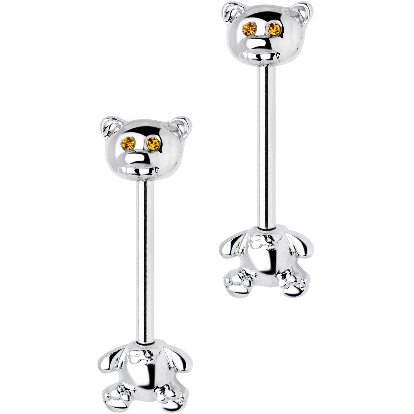 14G 9/16 Yellow Gem Teddy Bear Barbell Nipple Ring Set