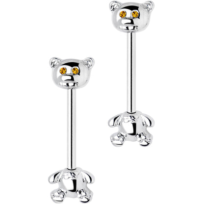 14G 9/16 Yellow Gem Teddy Bear Barbell Nipple Ring Set