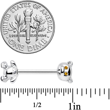 14G 9/16 Yellow Gem Teddy Bear Barbell Nipple Ring Set