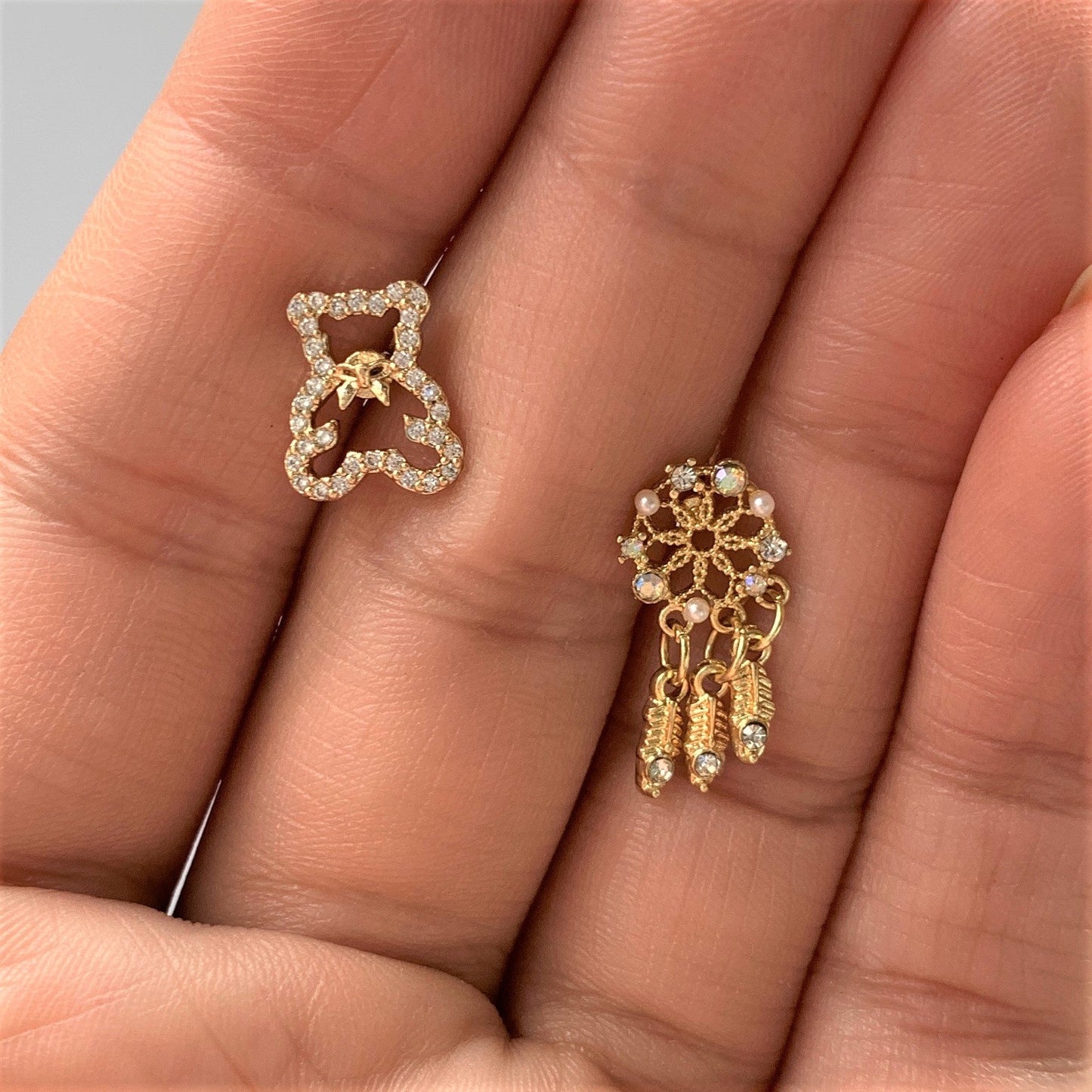 16G 1/4 Clear Gem Gold Tone Teddy Bear Cartilage Tragus