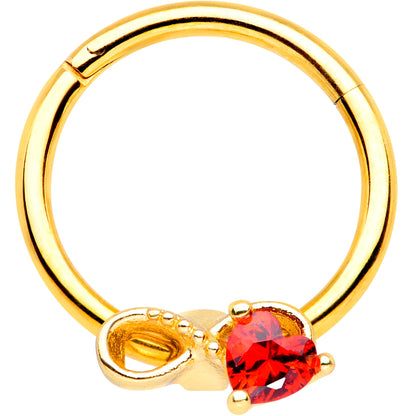 16G 3/8 Red Gem Gold Tone Treble Clef Septum Ring