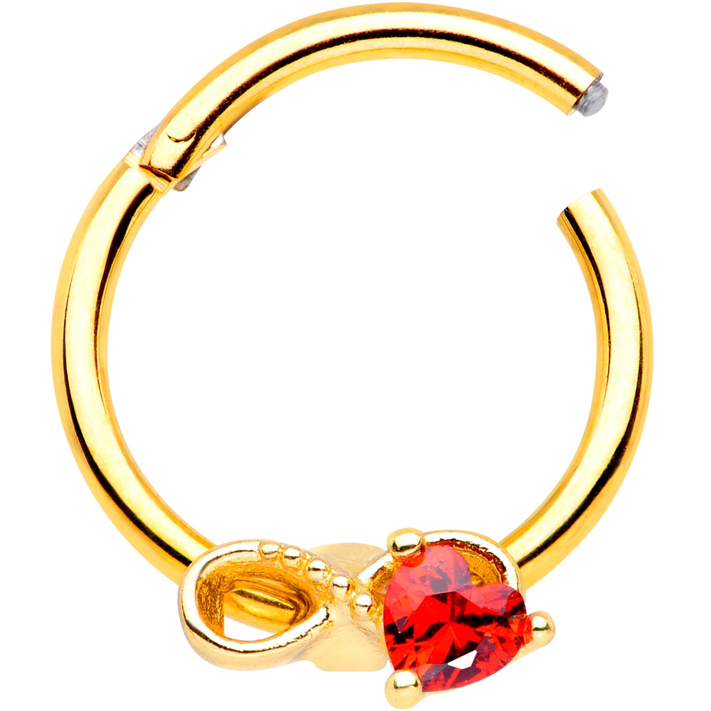 16G 3/8 Red Gem Gold Tone Treble Clef Septum Ring