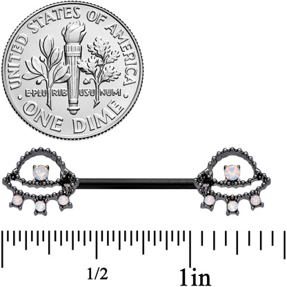 14G 9/16 White Faux Opal Black UFO Barbell Nipple Ring Set