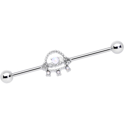 14G White Faux Opal UFO Industrial Barbell 38mm