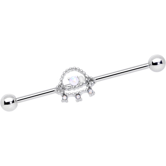 14G White Faux Opal UFO Industrial Barbell 38mm