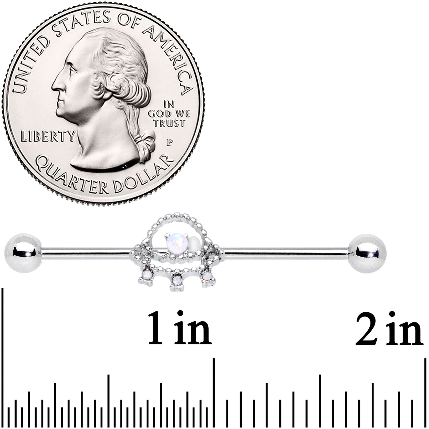 14G White Faux Opal UFO Industrial Barbell 38mm