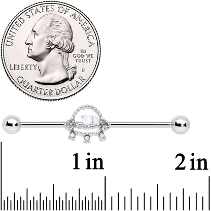 14G White Faux Opal UFO Industrial Barbell 38mm